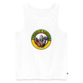 Jardinage, cercle de logo avec outils - Débardeur bio Premium Homme - blanc - Devant - Michal (187cm)