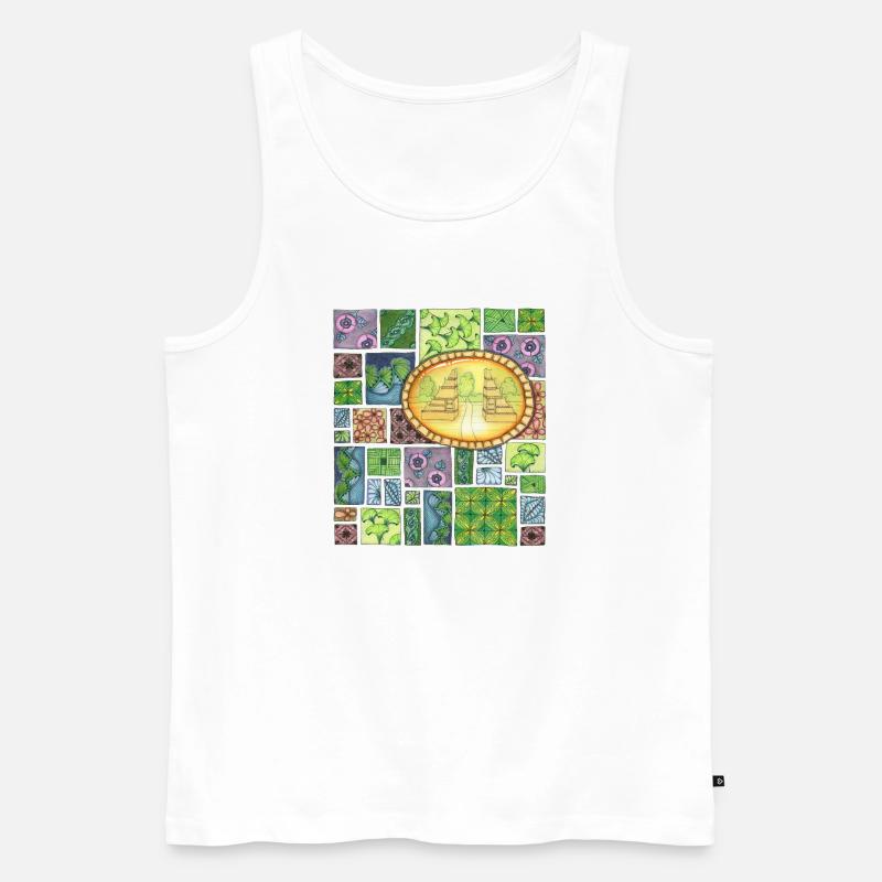 Bali temple on pattern patchwork - Männer Premium Bio Tank Top - Weiß