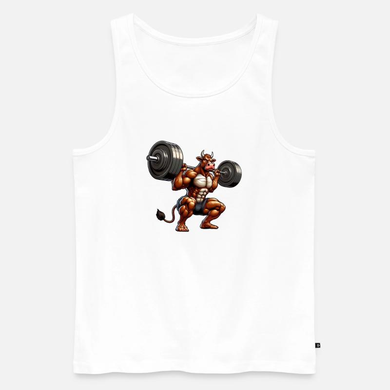 Kraftvolle Kuh Bulle Bison Fitnesstraining - Männer Premium Bio Tank Top - Weiß