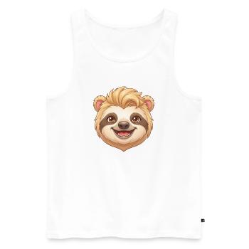 Happy Cartoon Sloth Face with Cool Hair - Men's Premium Organic Tank Top - white - Front - Michal (187cm)