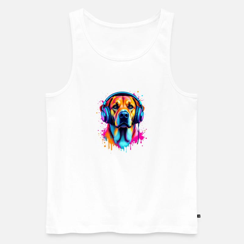 Labrador mit Kopfhörer - Männer Premium Bio Tank Top - Weiß