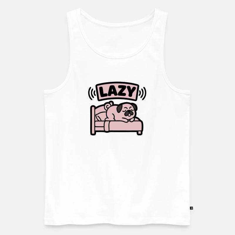  Lazy Mops Hund Bett Introvertiert - Männer Premium Bio Tank Top - Weiß