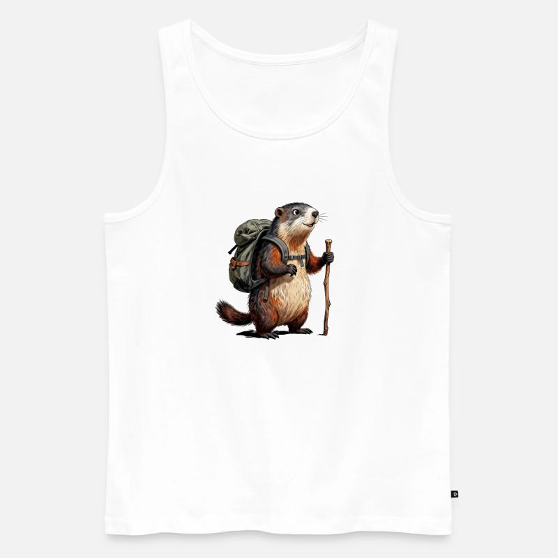 Murmeltierwanderer auf Wanderung - Männer Premium Bio Tank Top - Weiß
