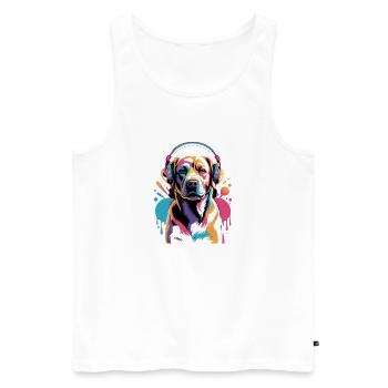 Labrador avec casque - Débardeur bio Premium Homme - blanc - Devant - Michal (187cm)