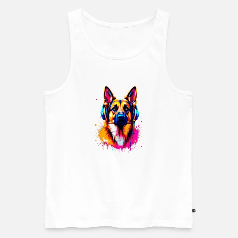 Deutscher Schäferhund mit Kopfhörer - Männer Premium Bio Tank Top - Weiß