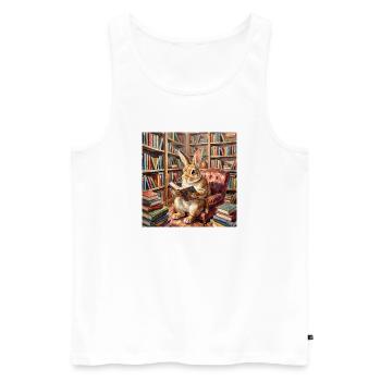 Library Rabbit Reading Portrait - Men's Premium Organic Tank Top - white - Front - AI Model Male 178 light (178cm)