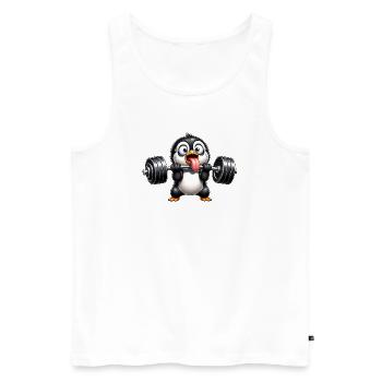 Dessin animé drôle de Radin de la salle de sport de haltérophilie Penguin - Débardeur bio Premium Homme - blanc - Devant - AI Model Male 178 light (178cm)