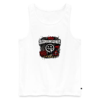 Assistant to the Certified Fool „BLÖDMANNSGEHILFE“ - Men's Premium Organic Tank Top - white - Front - Michal (187cm)