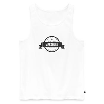 Marseille Apéro Plage Coordonnées - Débardeur bio Premium Homme - blanc - Devant - AI Model Male 178 light (178cm)