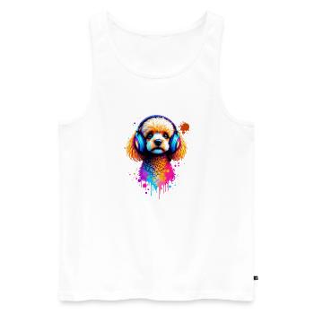 Caniche avec un casque - Débardeur bio Premium Homme - blanc - Devant - AI Model Male 178 light (178cm)