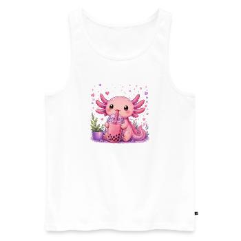Pink Axolot with Bubble Tea - Men's Premium Organic Tank Top - white - Front - Michal (187cm)