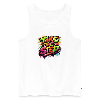 Take_the_Step - Men's Premium Organic Tank Top - white - Front - Michal (187cm)
