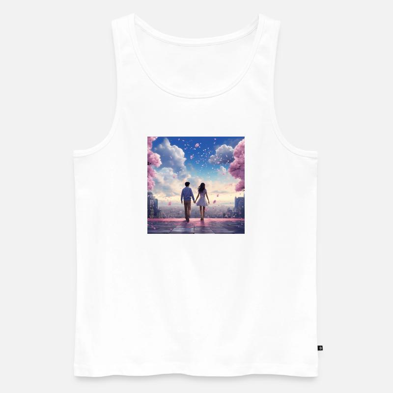 Herzklang im Kirschblütenlicht - Männer Premium Bio Tank Top - Weiß