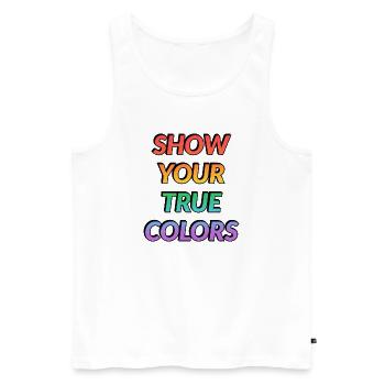 Montrez vos vraies couleurs : fierté LGBT - Débardeur bio Premium Homme - blanc - Devant - AI Model Male 178 light (178cm)
