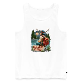 Reel Quiet Please Fishing Scene - Men's Premium Organic Tank Top - white - Front - Michal (187cm)