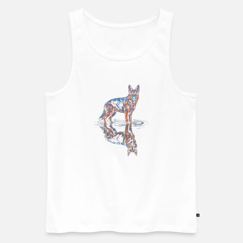 German Shepherd with Water Reflection - Men's Premium Organic Tank Top - white