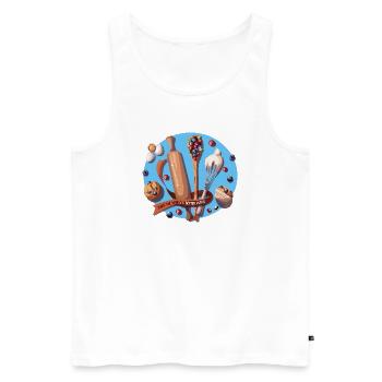 Backutensilien und Blueberry Muffins Abbildung - Männer Premium Bio Tank Top - Weiß - Vorne - AI Model Male 178 light (178cm)