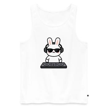 Hase Kaninchen dans le rôle du DJ à la console de mixage - Débardeur bio Premium Homme - blanc - Devant - AI Model Male 178 light (178cm)