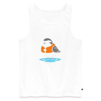Vogel mit Rettungsweste Cartoon - Männer Premium Bio Tank Top - Weiß - Vorne - Michal (187cm)