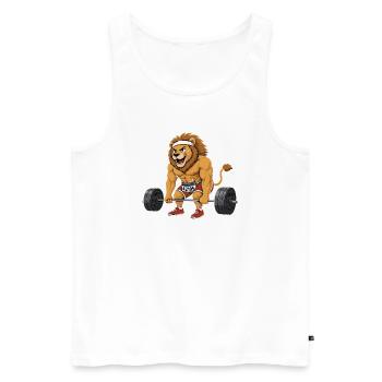 Fitness Lion - Bodybuilder Cartoon - Men's Premium Organic Tank Top - white - Front - AI Model Male 178 light (178cm)