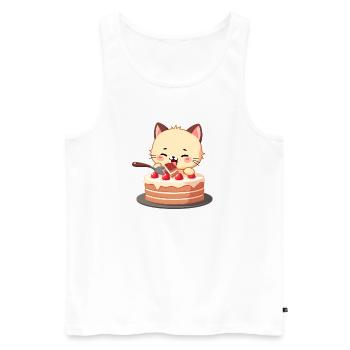 Katze isst Kuchen - Männer Premium Bio Tank Top - Weiß - Vorne - AI Model Male 178 light (178cm)