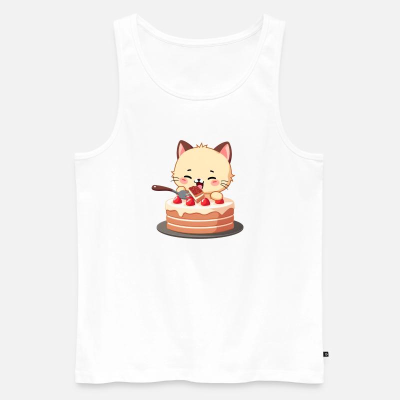 Le chat mange du gâteau - Débardeur bio Premium Homme - blanc