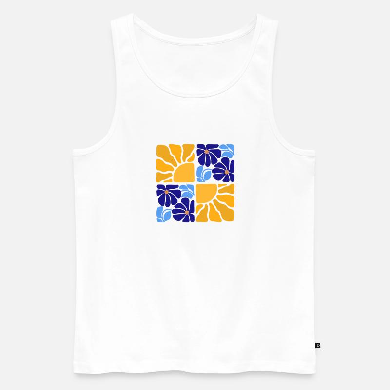70s Retro Blumen & Sonne Design - Männer Premium Bio Tank Top - Weiß