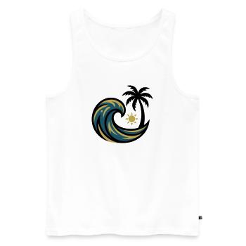 Wave Palm Tree Surfing Beach Vacation Beach Club - Men's Premium Organic Tank Top - white - Front - AI Model Male 178 light (178cm)