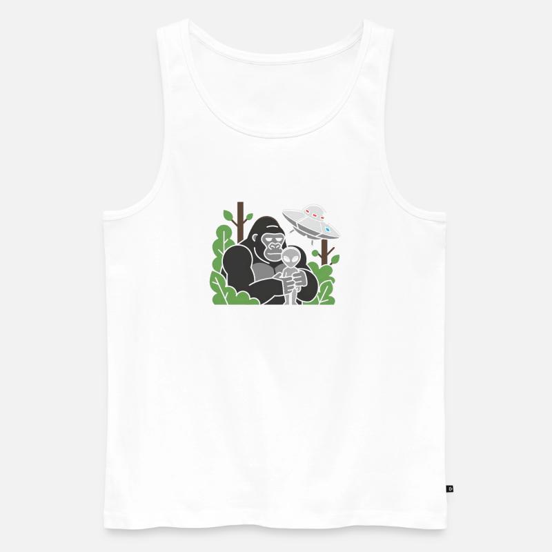 Gorilla und Alien im Dschungel-UFO - Männer Premium Bio Tank Top - Weiß