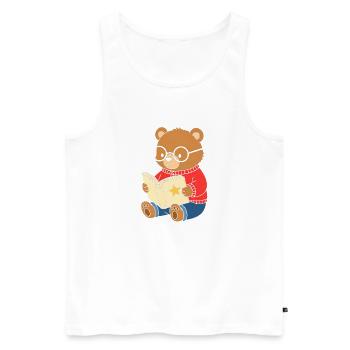 Petit ours lit le livre des étoiles - Débardeur bio Premium Homme - blanc - Devant - AI Model Male 178 light (178cm)