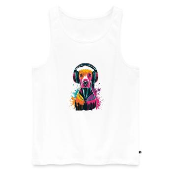 Viszla mit Kopfhörer - Männer Premium Bio Tank Top - Weiß - Vorne - AI Model Male 178 light (178cm)