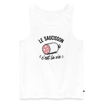 Le Saucisson C'est La Vie Design Humoristique - Débardeur bio Premium Homme - blanc - Devant - AI Model Male 178 light (178cm)