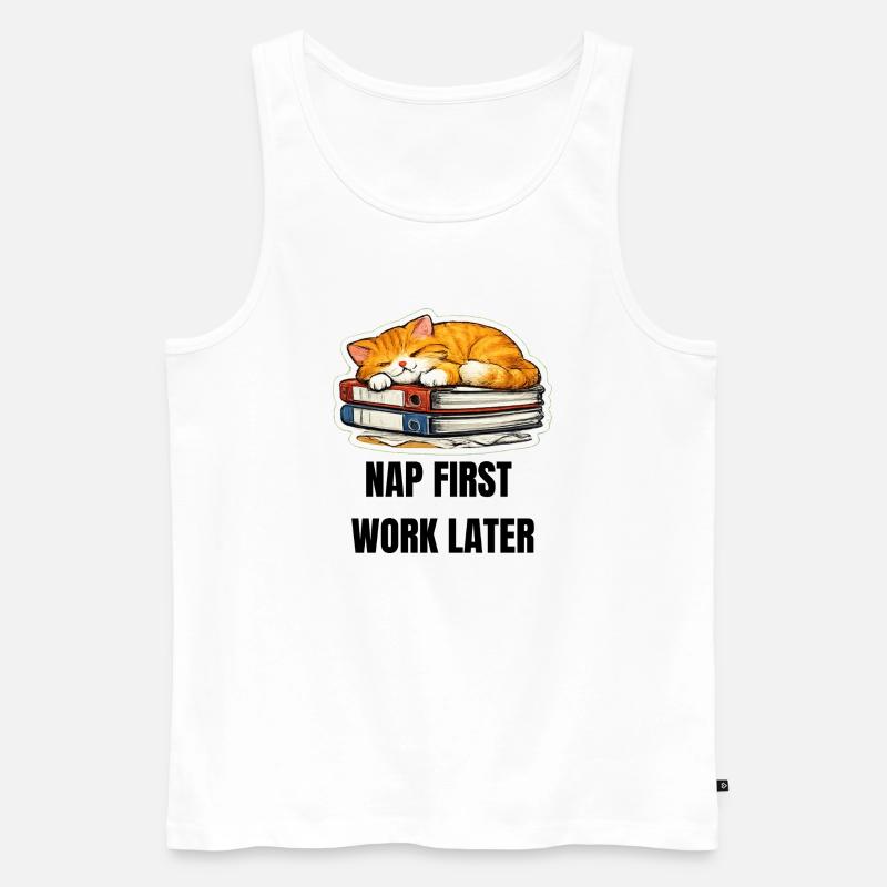NAP FIRST WORK LATER - Männer Premium Bio Tank Top - Weiß