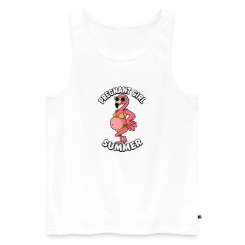 Fille enceinte, été, plage, flamant rose - Débardeur bio Premium Homme - blanc - Devant - Michal (187cm)