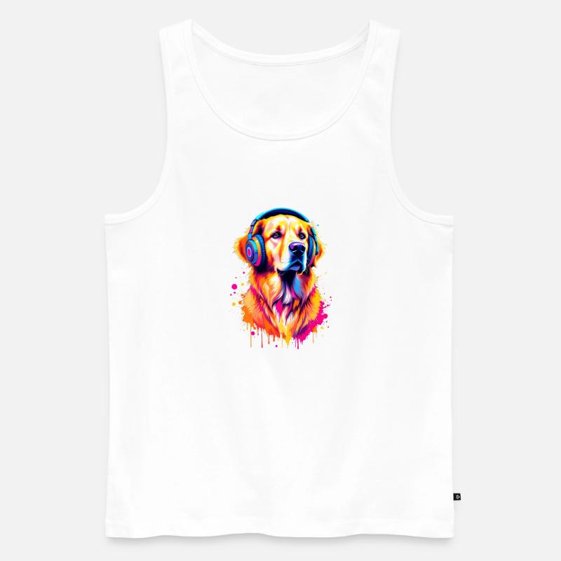 Golden Retriever mit Kopfhörer - Männer Premium Bio Tank Top - Weiß