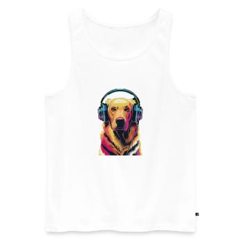 Golden Retriever avec des écouteurs - Débardeur bio Premium Homme - blanc - Devant - Michal (187cm)