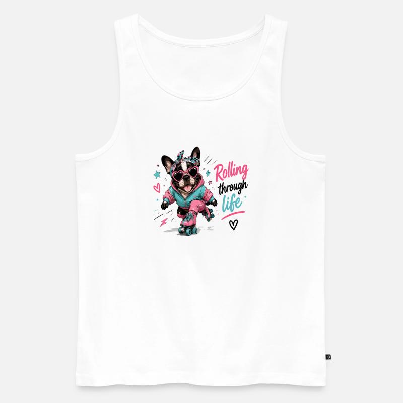 Rollender Hund – Lebensfreude - Männer Premium Bio Tank Top - Weiß