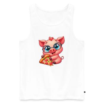 Nerd Pig Cartoon Pizza Pizza Lover - Men's Premium Organic Tank Top - white - Front - Michal (187cm)