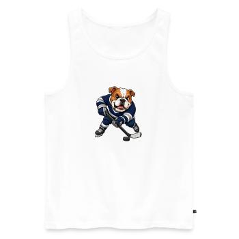 Lustiger Hund Bulldogge Eishockey Shooter Comic - Men's Premium Organic Tank Top - white - Front - Michal (187cm)