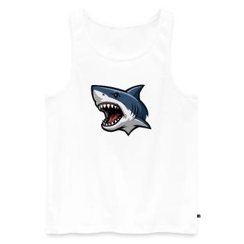 Tirage de la caricature de la tête de requin en colère - Débardeur bio Premium Homme - blanc - Devant - Michal (187cm)