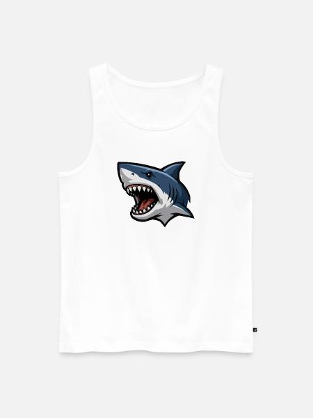 Angry Shark Head Cartoon Print - Men's Premium Organic Tank Top - white