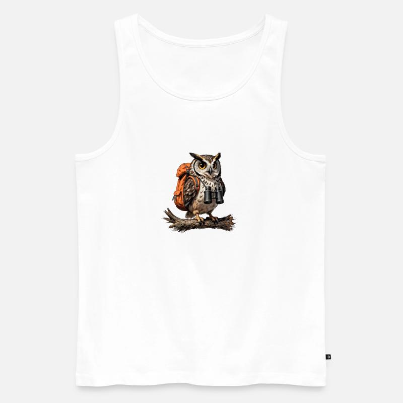 Erkundungseule und Wandertasche - Männer Premium Bio Tank Top - Weiß
