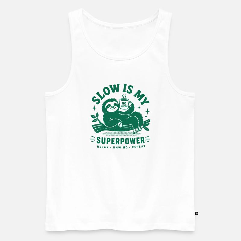 Slow Is My Superpower Sloth - Männer Premium Bio Tank Top - Weiß