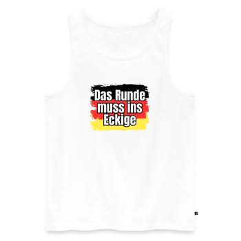Das Runde muss ins Eckige - Spruch - Männer Premium Bio Tank Top - Weiß - Vorne - AI Model Male 178 light (178cm)