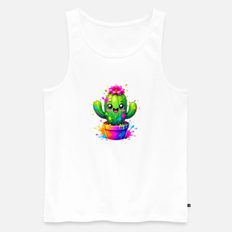 Cactus Joyeuses Fleurs Éclaboussurées - Débardeur bio Premium Homme - blanc