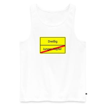 Warnschild Humor: Junger Hüpfler - Männer Premium Bio Tank Top - Weiß - Vorne - Michal (187cm)