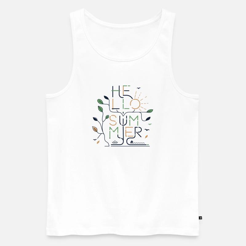 HELLO SUMMER VIBES – Minimale Monoline - Männer Premium Bio Tank Top - Weiß