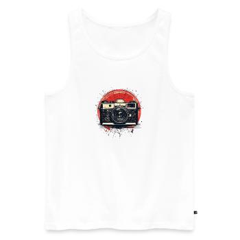Vintage camera with red circle - Men's Premium Organic Tank Top - white - Front - AI Model Male 178 light (178cm)