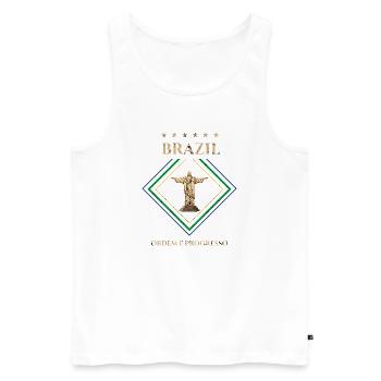Brésil vintage-Ordre et Progrès - Débardeur bio Premium Homme - blanc - Devant - Michal (187cm)