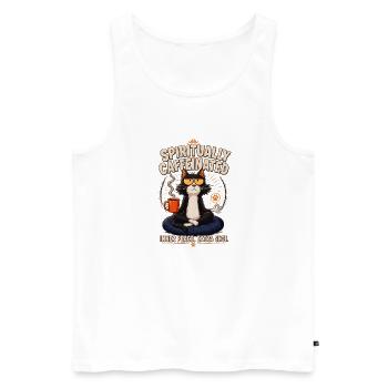Spirited Cat Kaffeemeditation - Männer Premium Bio Tank Top - Weiß - Vorne - Michal (187cm)